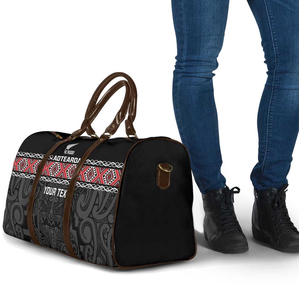 Custom New Zealand Silver Fern Rugby Travel Bag All Black Maori Taniko Pattern - Polynesian Pride