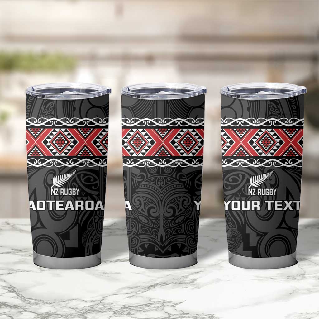 Custom New Zealand Silver Fern Rugby Tumbler Cup All Black Maori Taniko Pattern