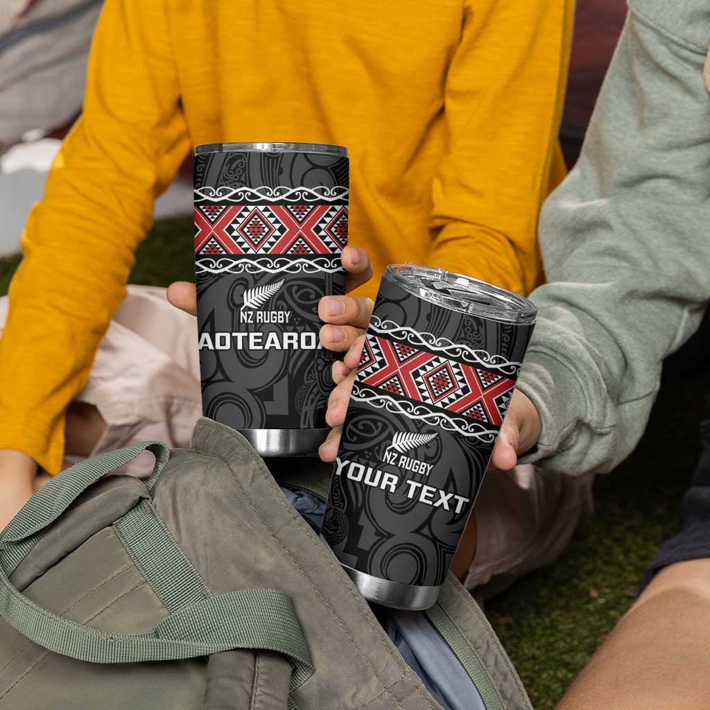 Custom New Zealand Silver Fern Rugby Tumbler Cup All Black Maori Taniko Pattern