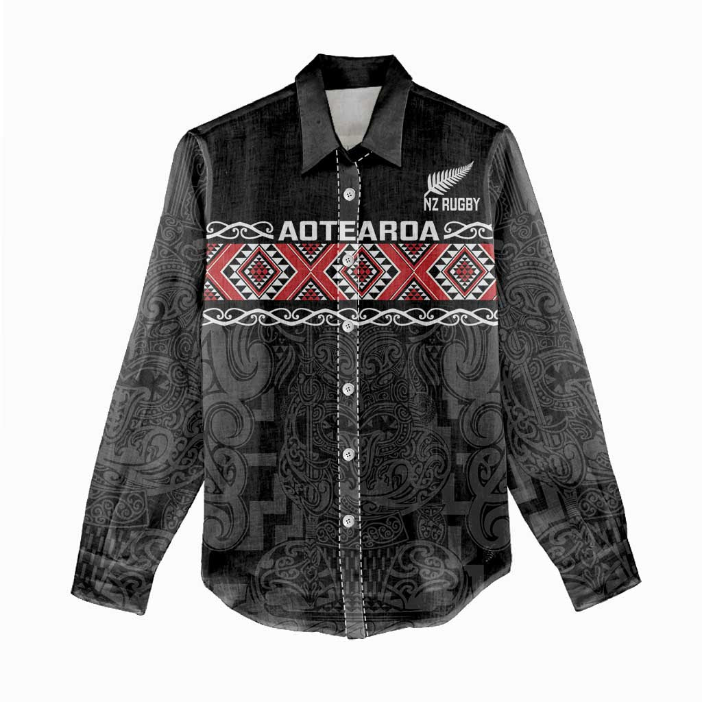 Custom New Zealand Silver Fern Rugby Women Casual Shirt All Black Maori Taniko Pattern