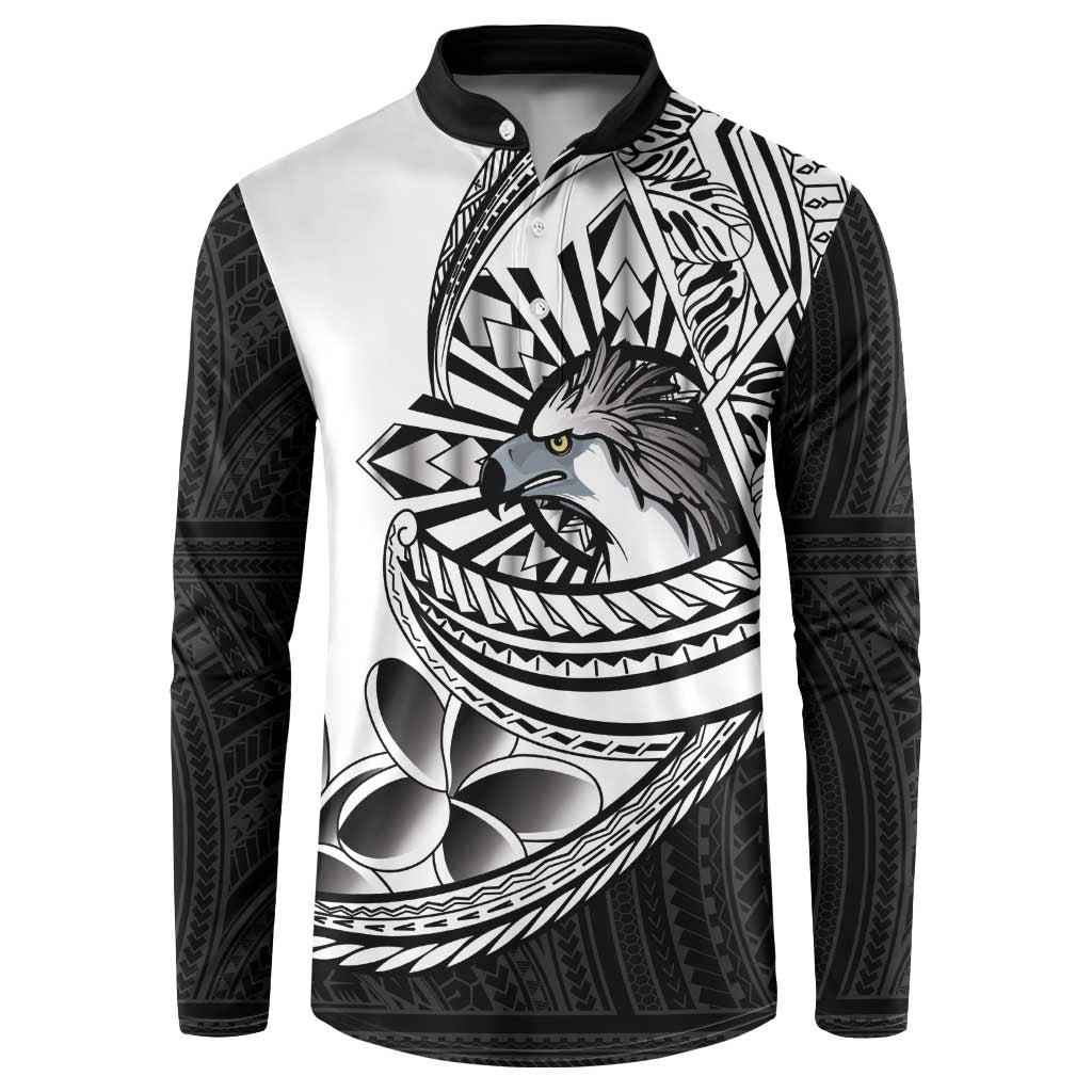 Philippines Eagle Sun Button Sweatshirt Filipino Agila Polynesian Tattoo Black Color