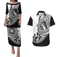 Philippines Eagle Sun Couples Matching Puletasi and Hawaiian Shirt Filipino Agila Polynesian Tattoo Black Color