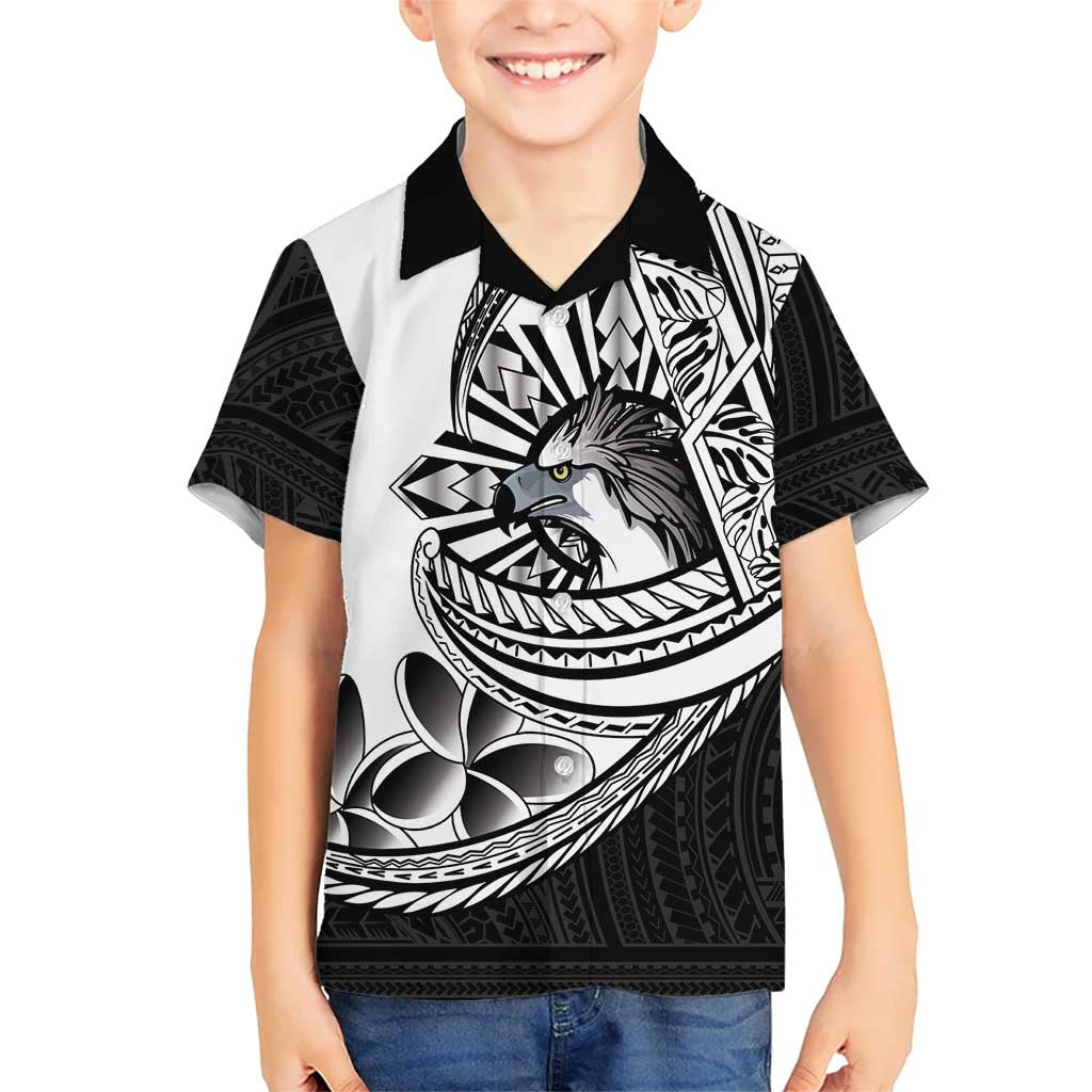Philippines Eagle Sun Family Matching Off The Shoulder Long Sleeve Dress and Hawaiian Shirt Filipino Agila Polynesian Tattoo Black Color
