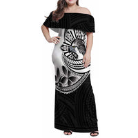 Philippines Eagle Sun Family Matching Off Shoulder Maxi Dress and Hawaiian Shirt Filipino Agila Polynesian Tattoo Black Color