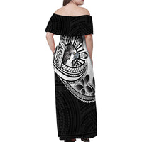 Philippines Eagle Sun Family Matching Off Shoulder Maxi Dress and Hawaiian Shirt Filipino Agila Polynesian Tattoo Black Color