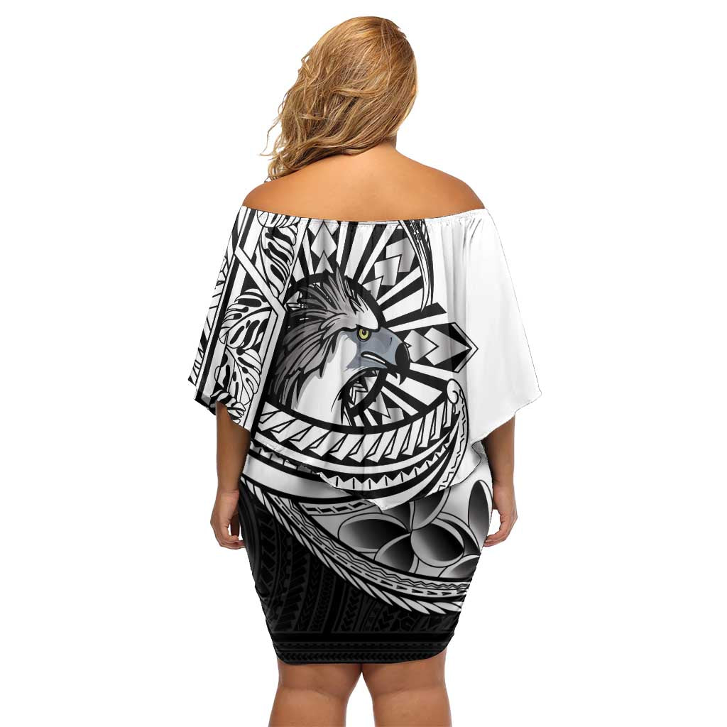 Philippines Eagle Sun Family Matching Off Shoulder Short Dress and Hawaiian Shirt Filipino Agila Polynesian Tattoo Black Color