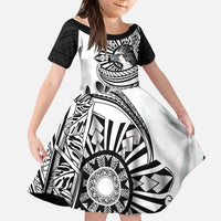 Philippines Eagle Sun Family Matching Short Sleeve Bodycon Dress and Hawaiian Shirt Filipino Agila Polynesian Tattoo Black Color