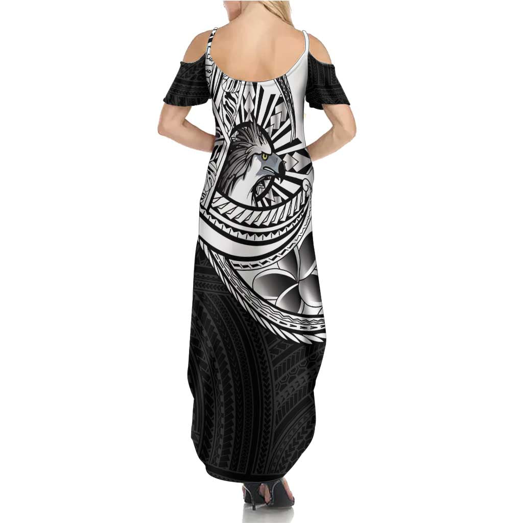 Philippines Eagle Sun Family Matching Summer Maxi Dress and Hawaiian Shirt Filipino Agila Polynesian Tattoo Black Color