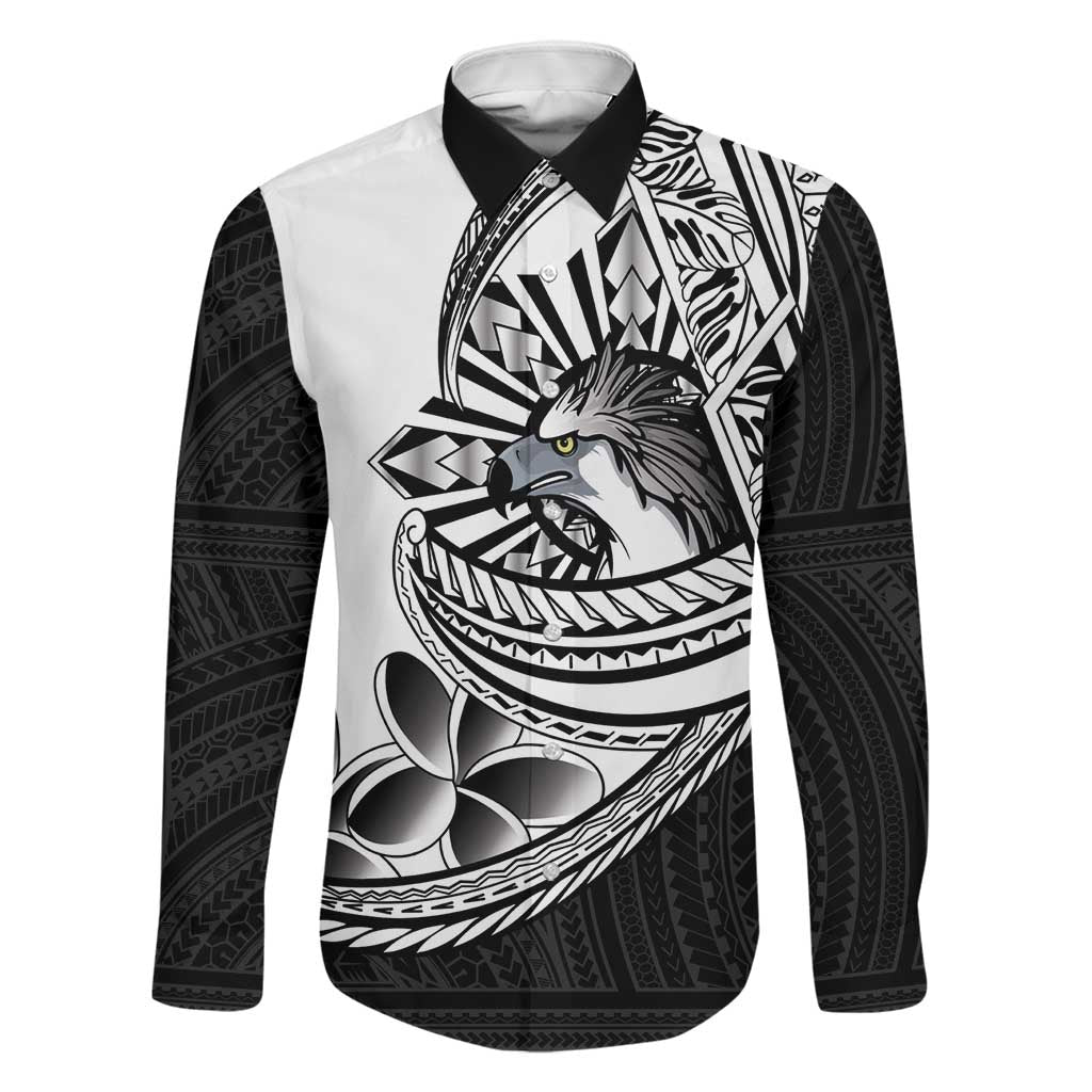 Philippines Eagle Sun Family Matching Tank Maxi Dress and Hawaiian Shirt Filipino Agila Polynesian Tattoo Black Color