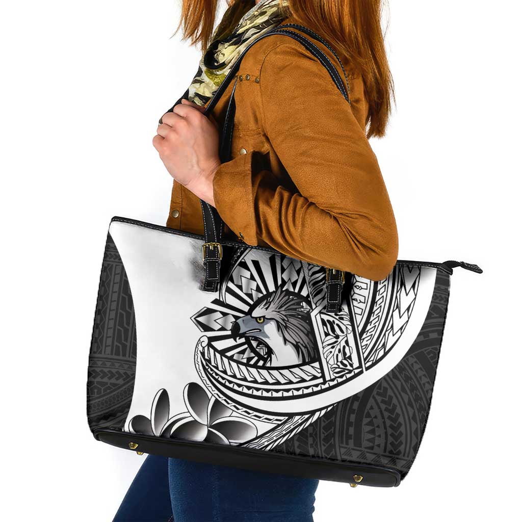 Philippines Eagle Sun Leather Tote Bag Filipino Agila Polynesian Tattoo Black Color LT14 Black - Polynesian Pride