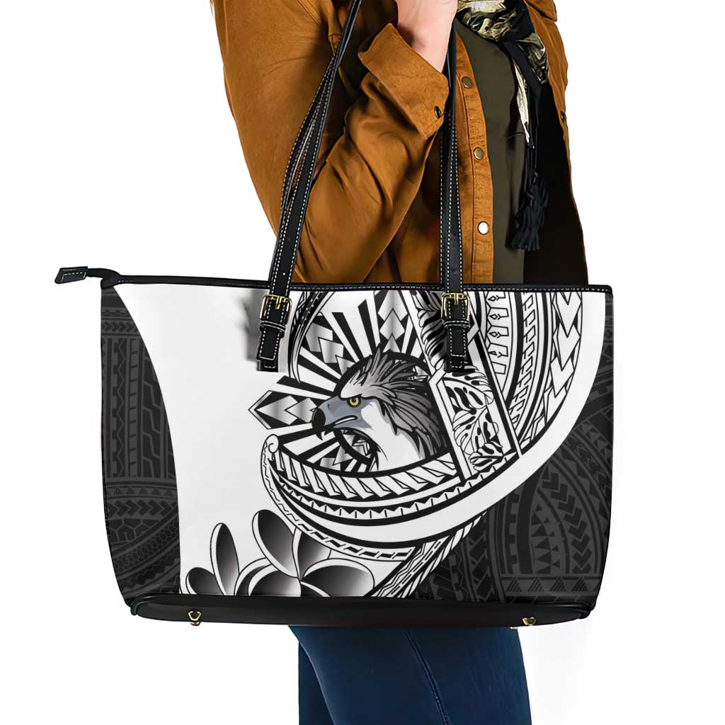 Philippines Eagle Sun Leather Tote Bag Filipino Agila Polynesian Tattoo Black Color LT14 - Polynesian Pride