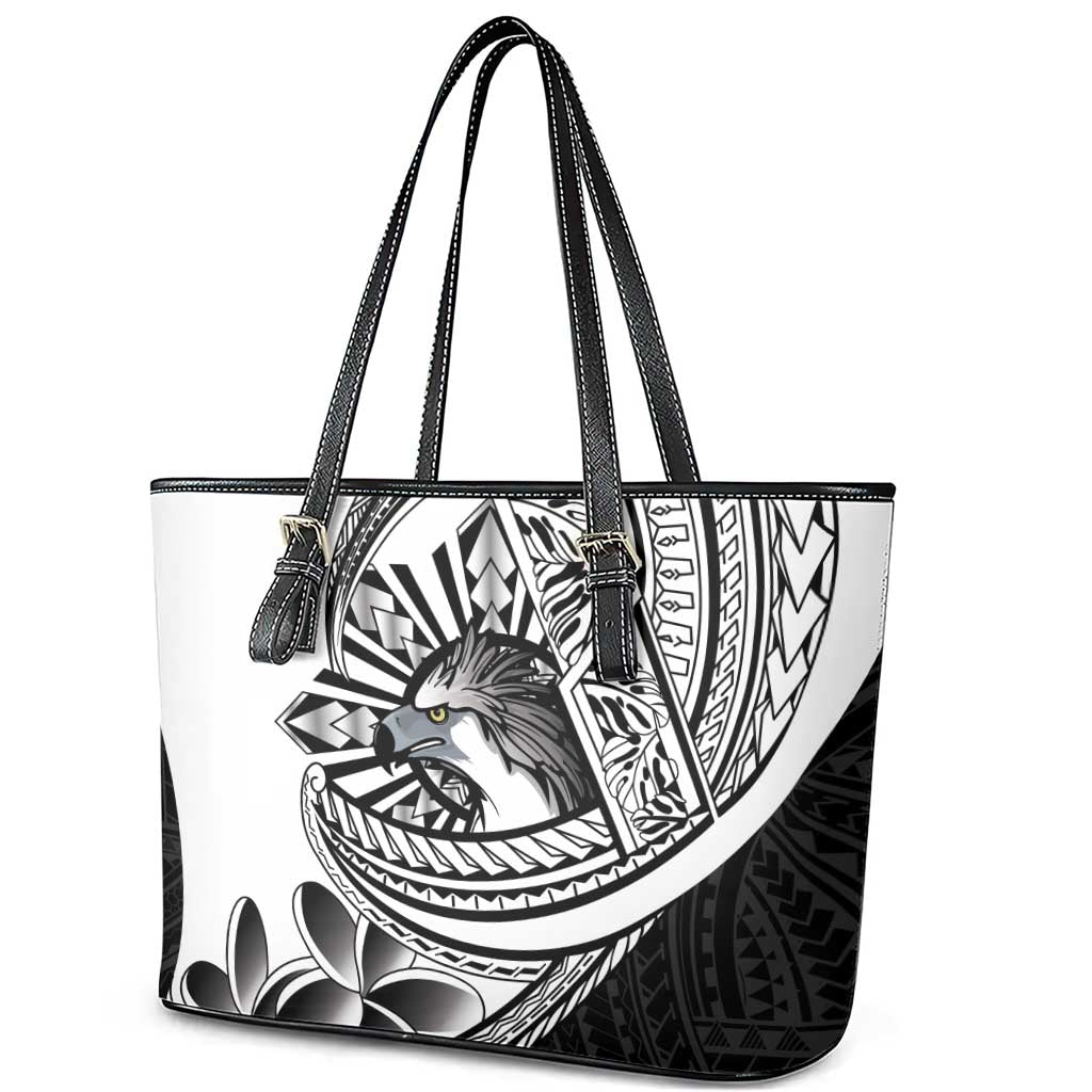 Philippines Eagle Sun Leather Tote Bag Filipino Agila Polynesian Tattoo Black Color LT14 - Polynesian Pride