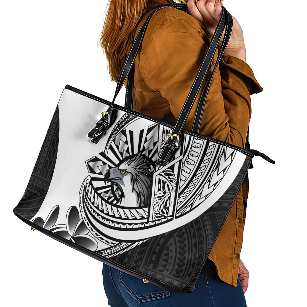 Philippines Eagle Sun Leather Tote Bag Filipino Agila Polynesian Tattoo Black Color LT14 - Polynesian Pride