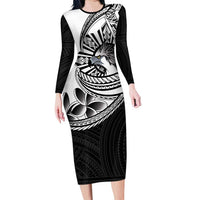 Philippines Eagle Sun Long Sleeve Bodycon Dress Filipino Agila Polynesian Tattoo Black Color LT14 Long Dress Black - Polynesian Pride
