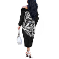 Philippines Eagle Sun Off The Shoulder Long Sleeve Dress Filipino Agila Polynesian Tattoo Black Color