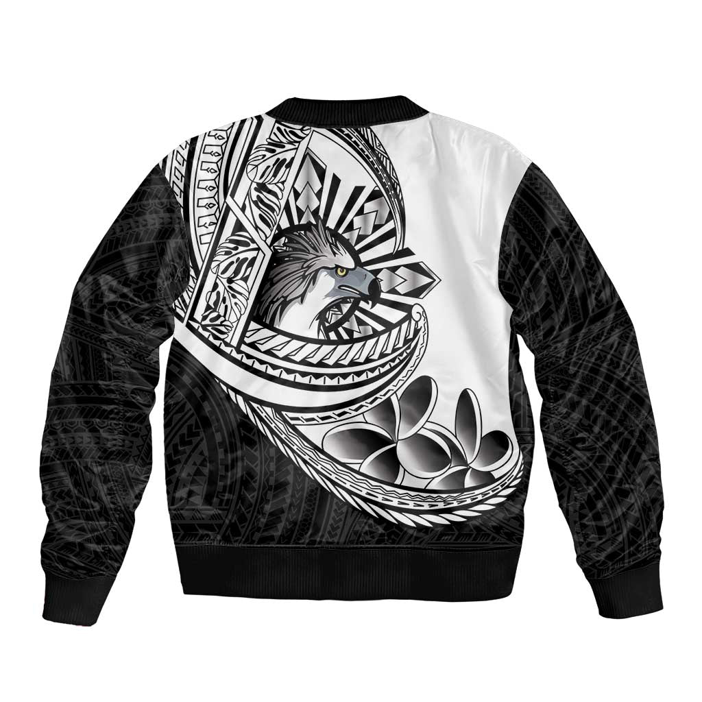 Philippines Eagle Sun Sleeve Zip Bomber Jacket Filipino Agila Polynesian Tattoo Black Color