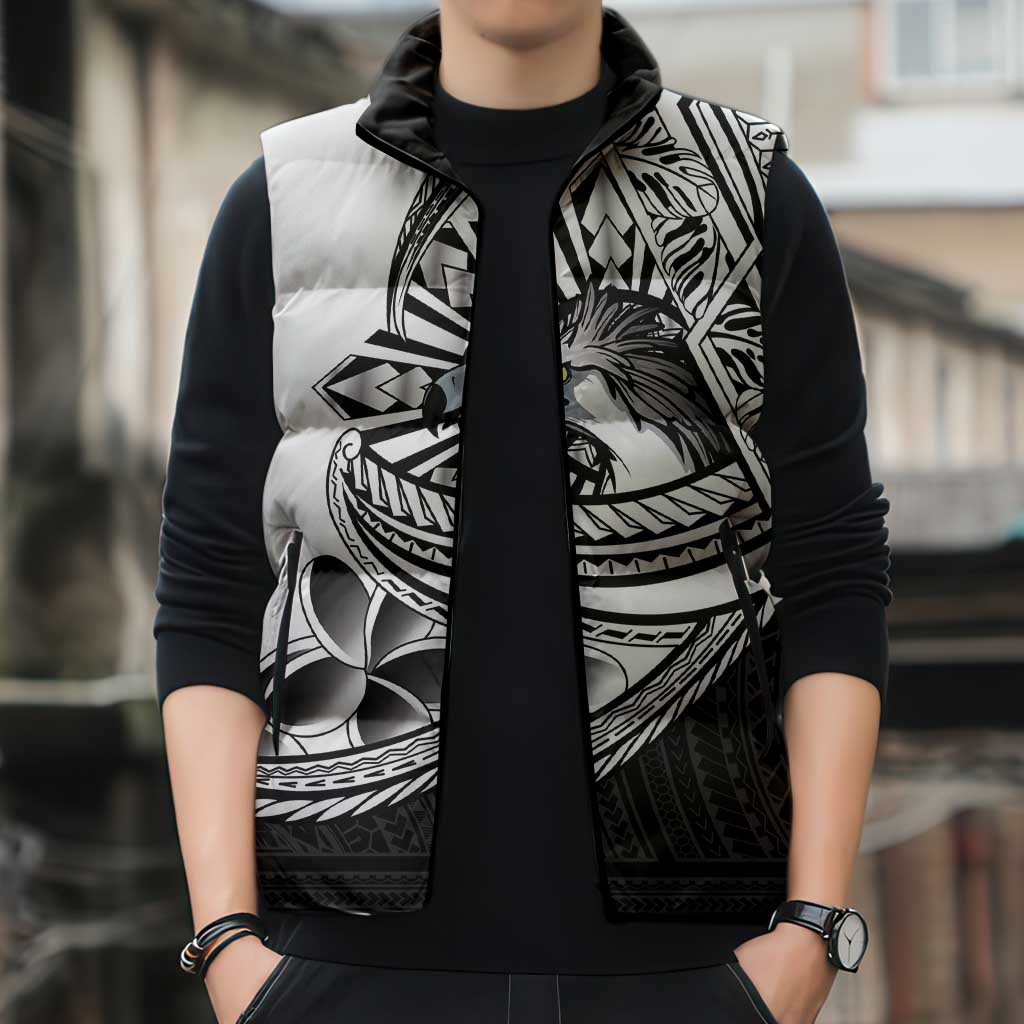 Philippines Eagle Sun Sleeveless Puffer Jacket Filipino Agila Polynesian Tattoo Black Color