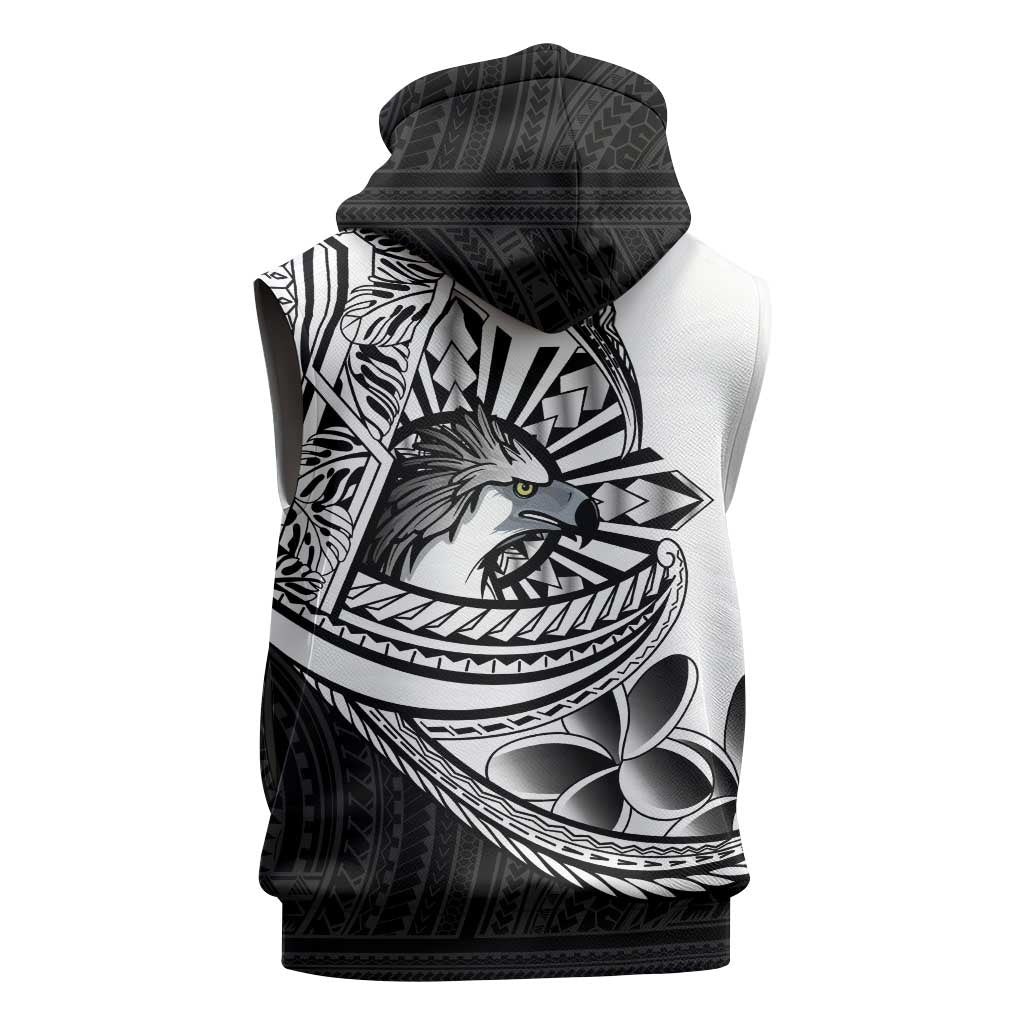 Philippines Eagle Sun Sleeveless Zip Hoodie Filipino Agila Polynesian Tattoo Black Color