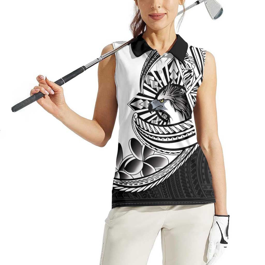 Philippines Eagle Sun Women Sleeveless Polo Shirt Filipino Agila Polynesian Tattoo Black Color