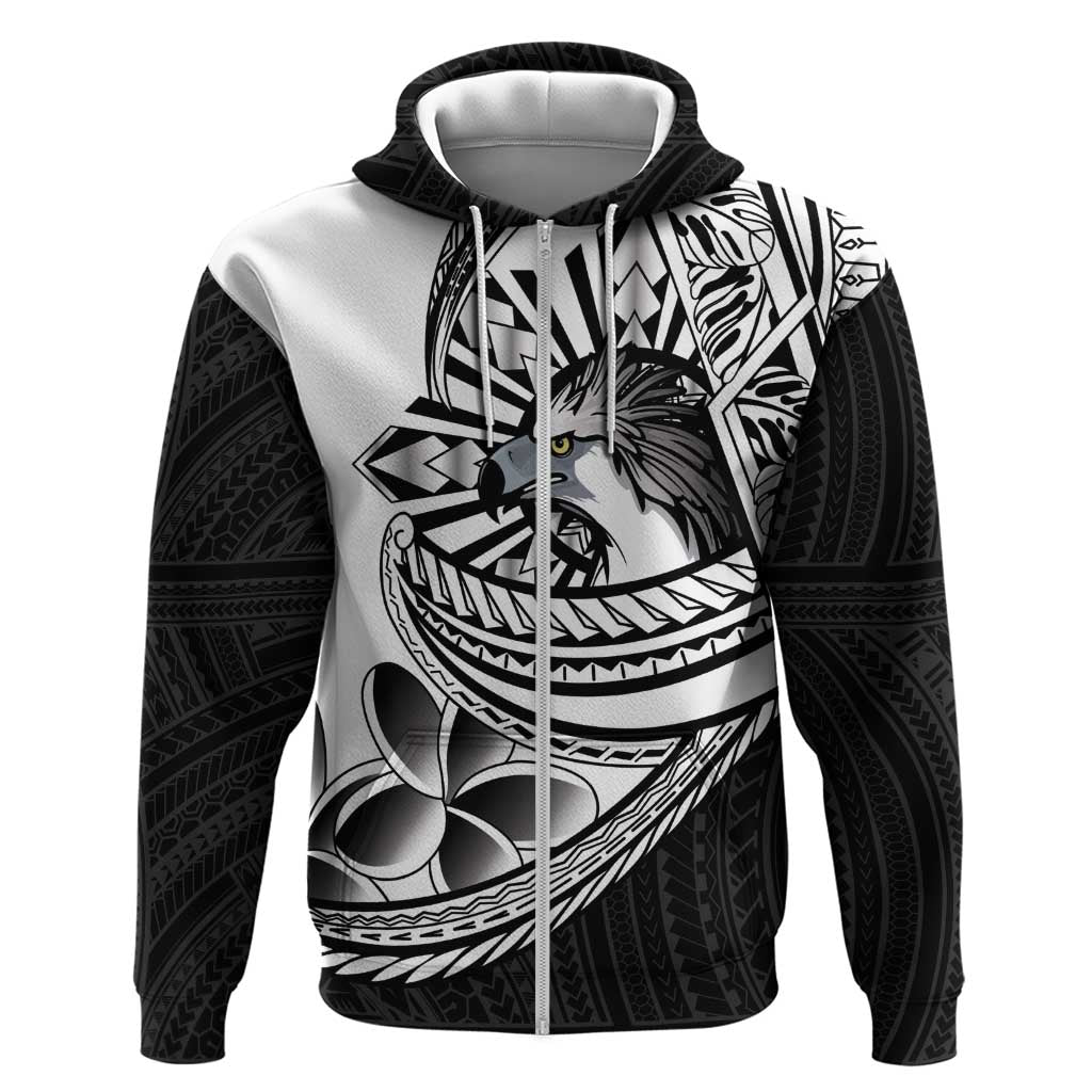 Philippines Eagle Sun Zip Hoodie Filipino Agila Polynesian Tattoo Black Color