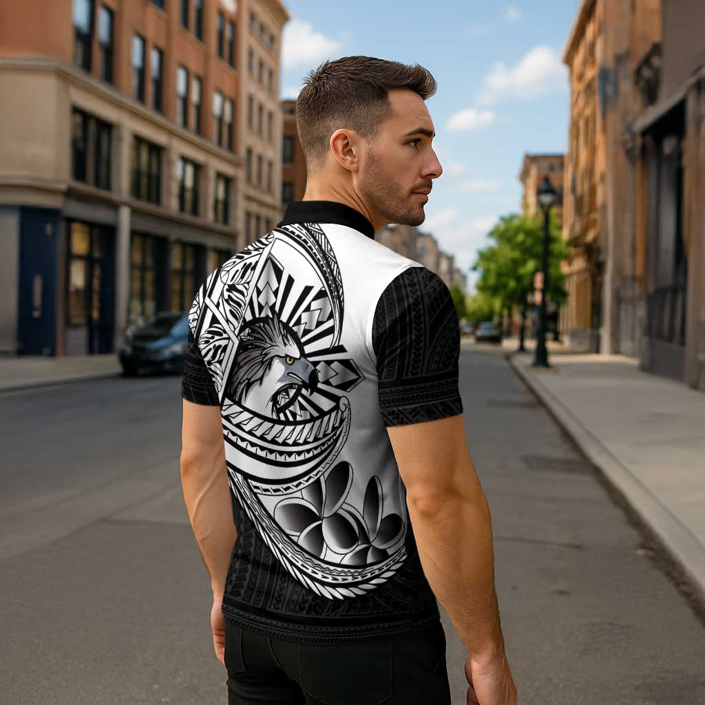 Philippines Eagle Sun Zipper Polo Shirt Filipino Agila Polynesian Tattoo Black Color
