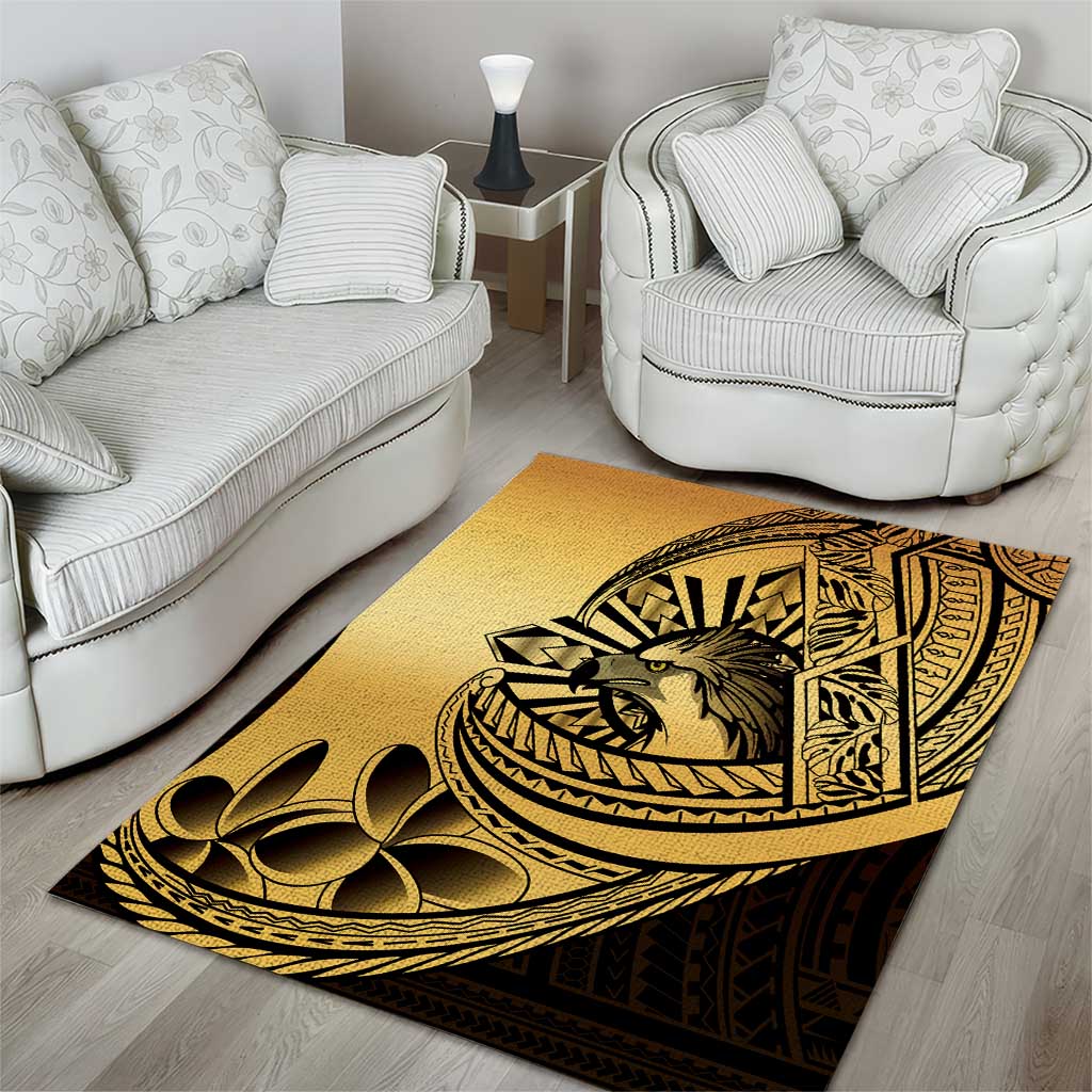 Philippines Eagle Sun Area Rug Filipino Agila Polynesian Tattoo Gold Color