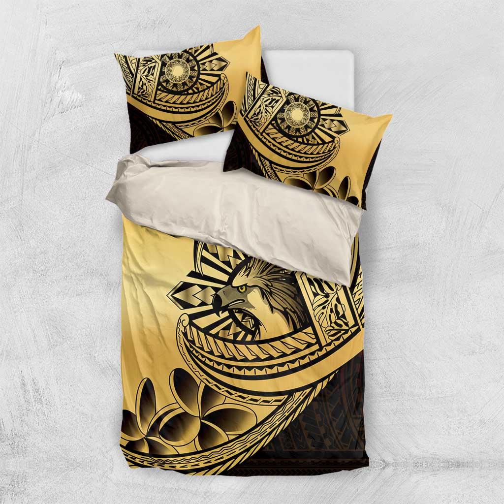 Philippines Eagle Sun Bedding Set Filipino Agila Polynesian Tattoo Gold Color