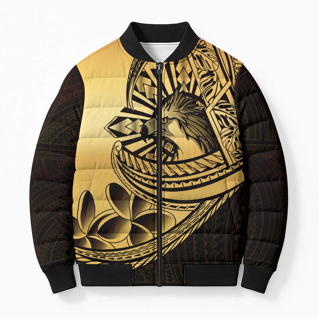 Philippines Eagle Sun Bomber Puffer Jacket Filipino Agila Polynesian Tattoo Gold Color
