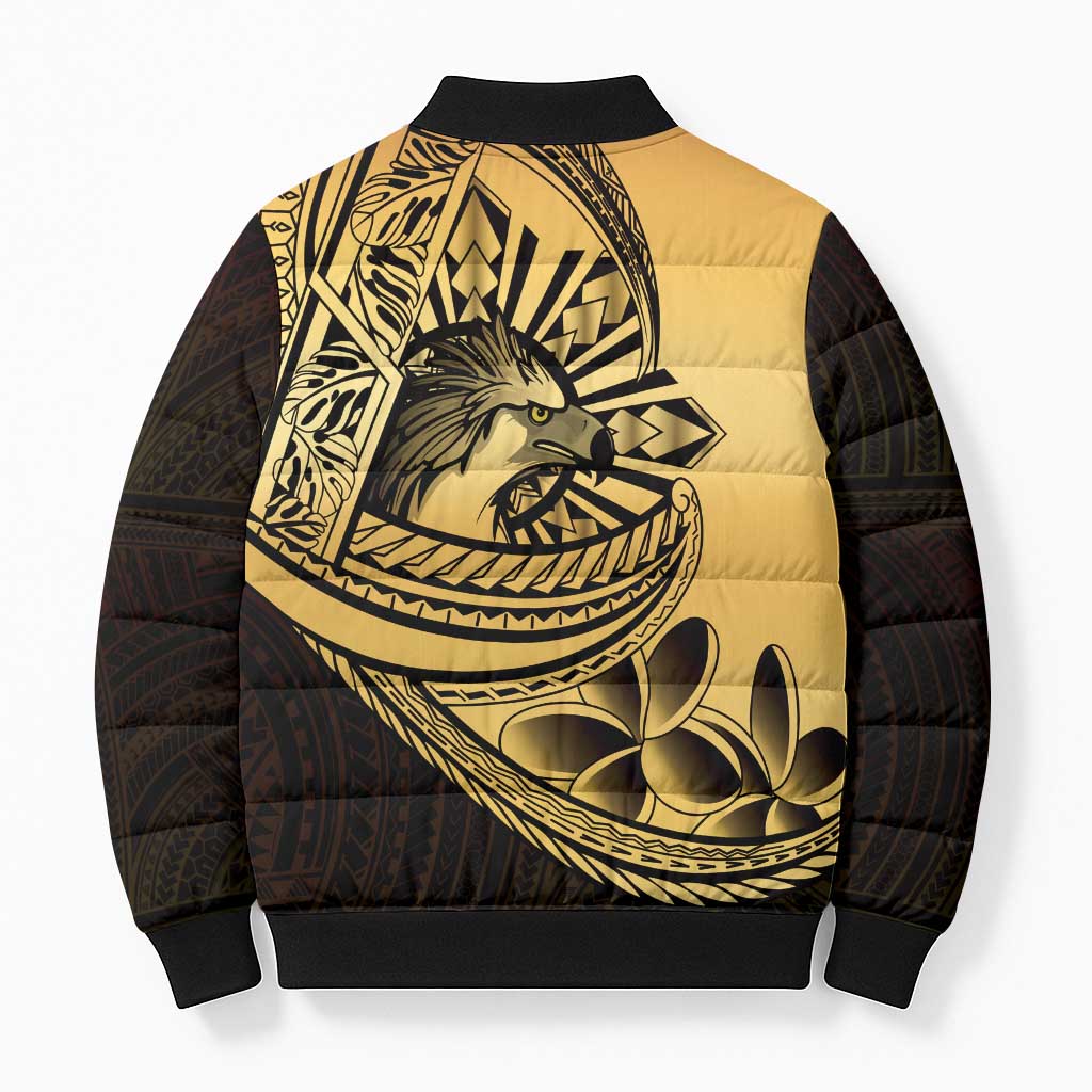 Philippines Eagle Sun Bomber Puffer Jacket Filipino Agila Polynesian Tattoo Gold Color