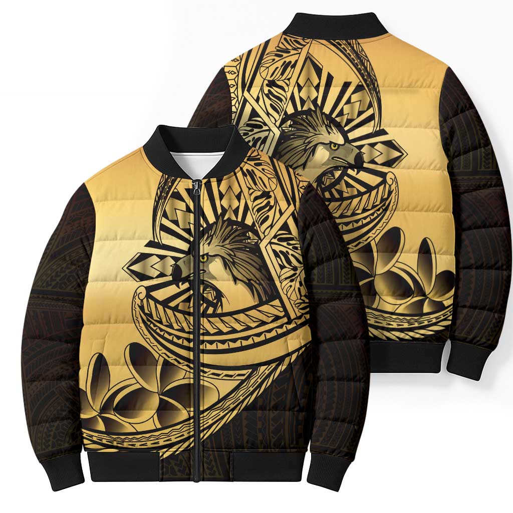Philippines Eagle Sun Bomber Puffer Jacket Filipino Agila Polynesian Tattoo Gold Color