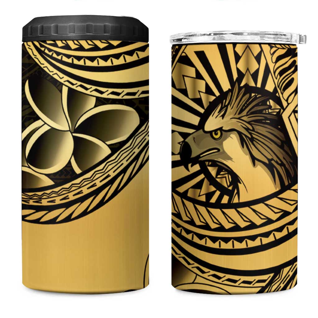 Philippines Eagle Sun 4 in 1 Can Cooler Tumbler Filipino Agila Polynesian Tattoo Gold Color