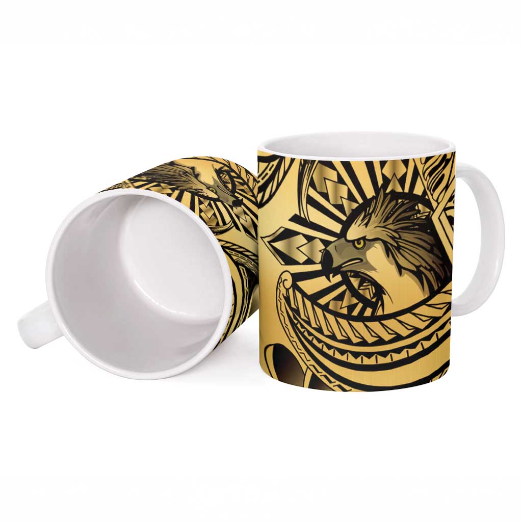 Philippines Eagle Sun Ceramic Mug Filipino Agila Polynesian Tattoo Gold Color