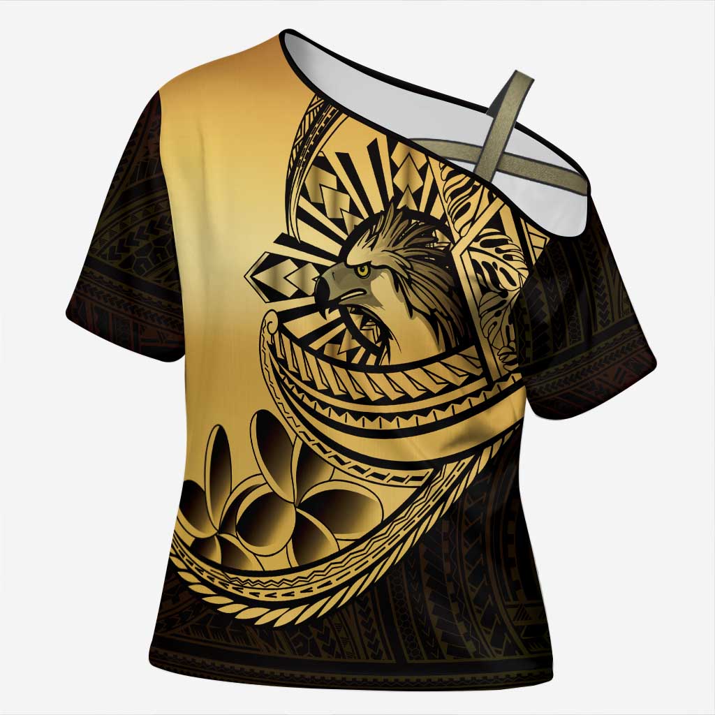 Philippines Eagle Sun Cross Shoulder Shirt Filipino Agila Polynesian Tattoo Gold Color