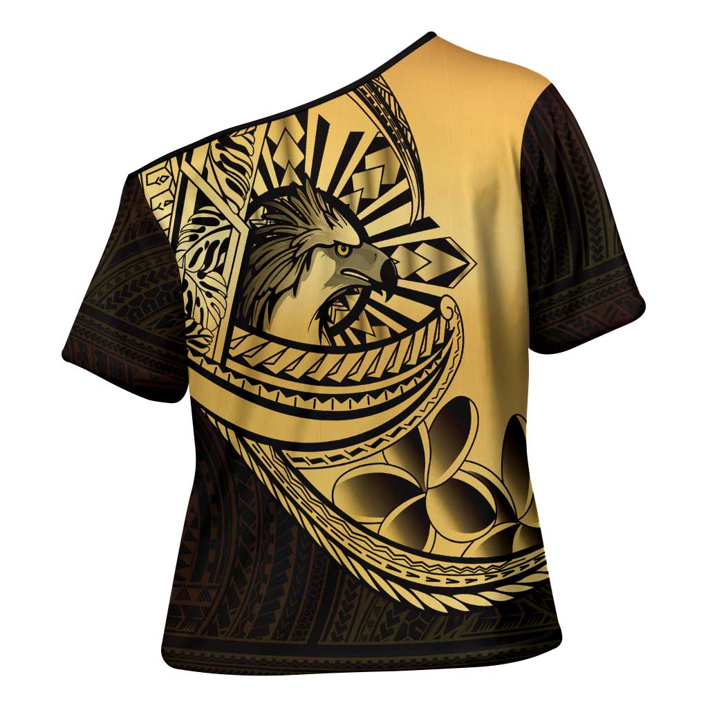 Philippines Eagle Sun Cross Shoulder Shirt Filipino Agila Polynesian Tattoo Gold Color