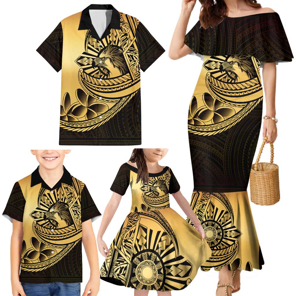 Philippines Eagle Sun Family Matching Mermaid Dress and Hawaiian Shirt Filipino Agila Polynesian Tattoo Gold Color