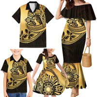 Philippines Eagle Sun Family Matching Mermaid Dress and Hawaiian Shirt Filipino Agila Polynesian Tattoo Gold Color