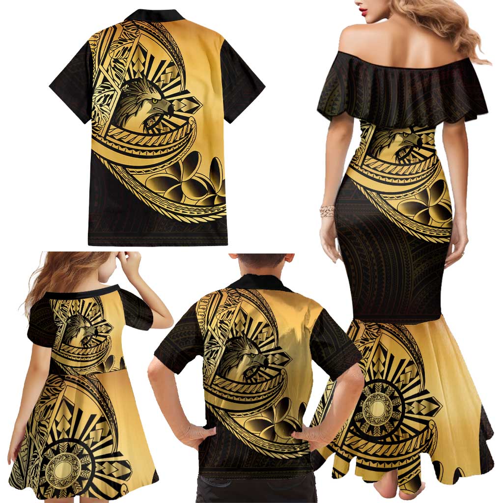Philippines Eagle Sun Family Matching Mermaid Dress and Hawaiian Shirt Filipino Agila Polynesian Tattoo Gold Color
