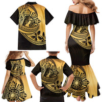 Philippines Eagle Sun Family Matching Mermaid Dress and Hawaiian Shirt Filipino Agila Polynesian Tattoo Gold Color