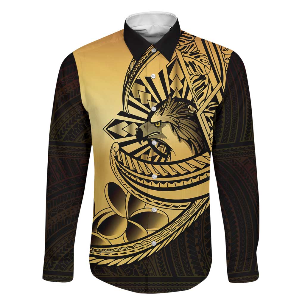 Philippines Eagle Sun Family Matching Mermaid Dress and Hawaiian Shirt Filipino Agila Polynesian Tattoo Gold Color