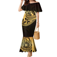 Philippines Eagle Sun Family Matching Mermaid Dress and Hawaiian Shirt Filipino Agila Polynesian Tattoo Gold Color