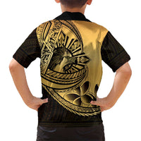 Philippines Eagle Sun Family Matching Off Shoulder Short Dress and Hawaiian Shirt Filipino Agila Polynesian Tattoo Gold Color