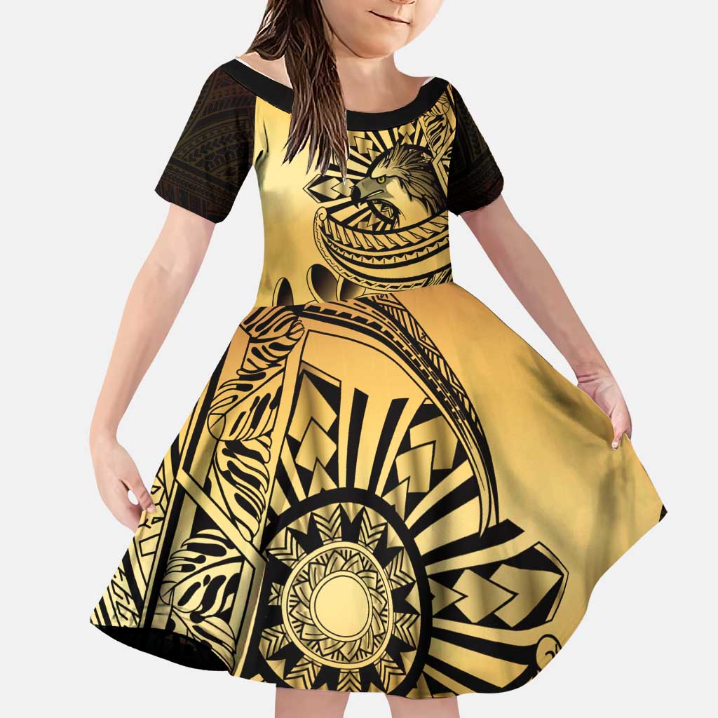 Philippines Eagle Sun Family Matching Puletasi and Hawaiian Shirt Filipino Agila Polynesian Tattoo Gold Color