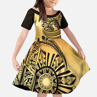 Philippines Eagle Sun Family Matching Puletasi and Hawaiian Shirt Filipino Agila Polynesian Tattoo Gold Color