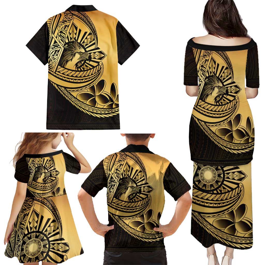 Philippines Eagle Sun Family Matching Puletasi and Hawaiian Shirt Filipino Agila Polynesian Tattoo Gold Color