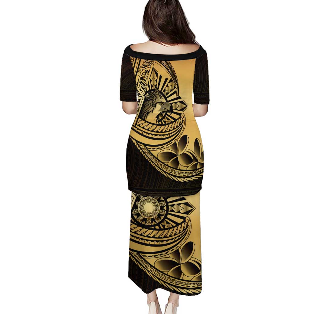 Philippines Eagle Sun Family Matching Puletasi and Hawaiian Shirt Filipino Agila Polynesian Tattoo Gold Color