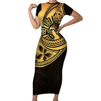 Philippines Eagle Sun Family Matching Short Sleeve Bodycon Dress and Hawaiian Shirt Filipino Agila Polynesian Tattoo Gold Color