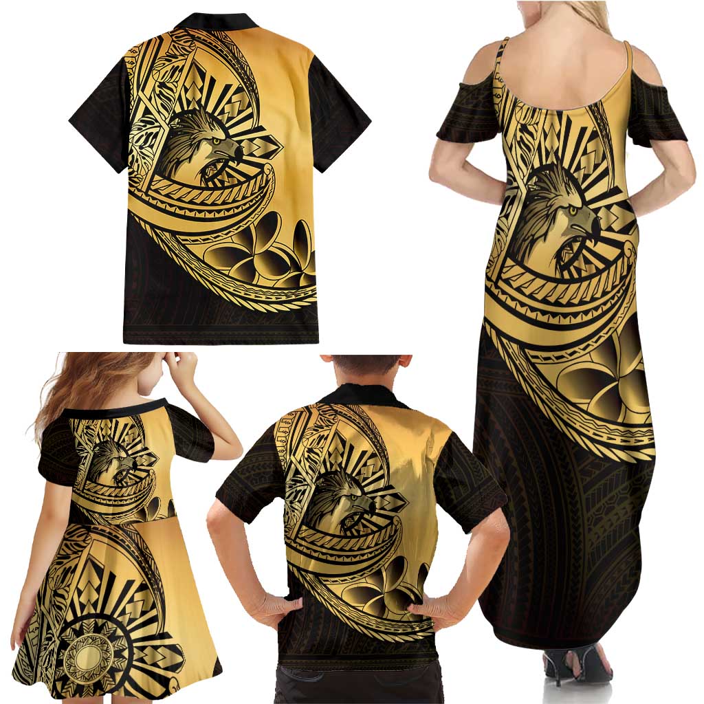 Philippines Eagle Sun Family Matching Summer Maxi Dress and Hawaiian Shirt Filipino Agila Polynesian Tattoo Gold Color