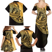 Philippines Eagle Sun Family Matching Summer Maxi Dress and Hawaiian Shirt Filipino Agila Polynesian Tattoo Gold Color