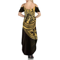 Philippines Eagle Sun Family Matching Summer Maxi Dress and Hawaiian Shirt Filipino Agila Polynesian Tattoo Gold Color