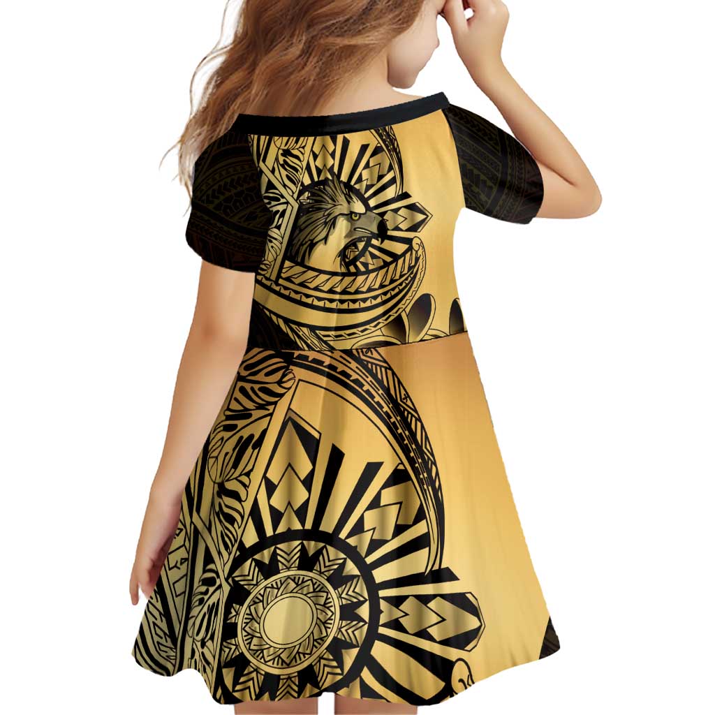Philippines Eagle Sun Family Matching Tank Maxi Dress and Hawaiian Shirt Filipino Agila Polynesian Tattoo Gold Color